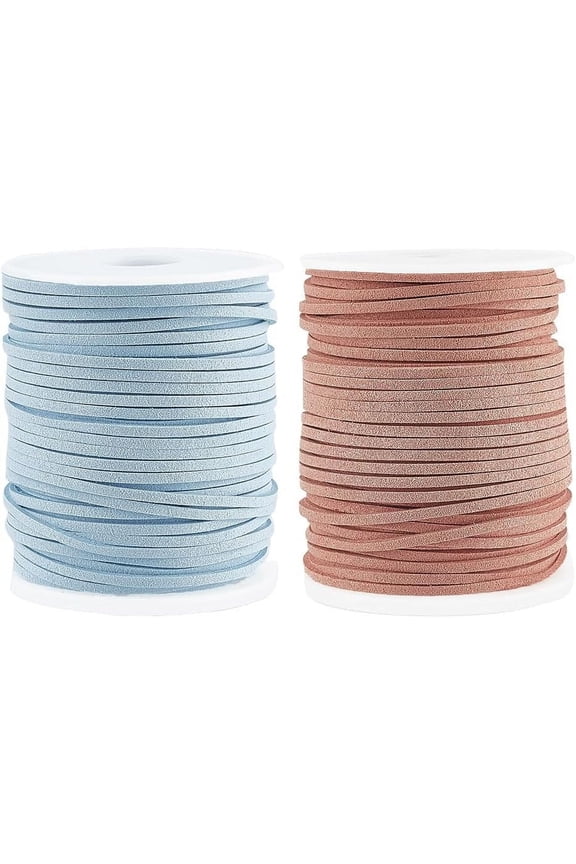 2 Rolls 2 Colors Flat Suede Cord Mixed Color Leather Cord Thin Leather Lace Flat Leather String for Jewelry Necklace Bracelet Making DIY Art Crafts for DIY