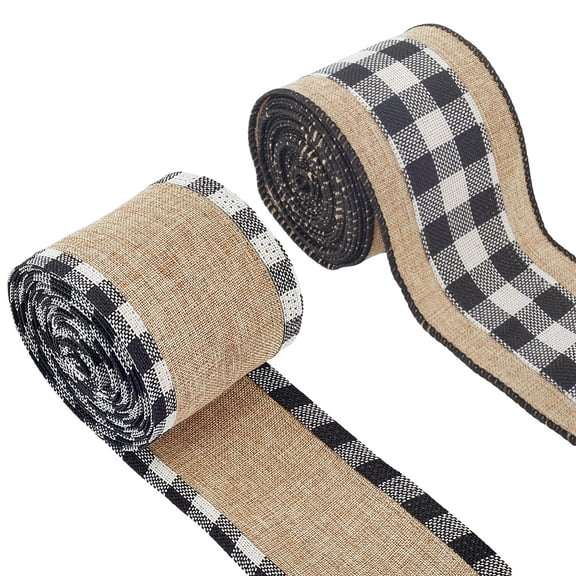 2 Rolls 2 Colors Imitation Burlap Ribbon Tartan Pattern for Garment Accessory Mixed Color 2-1/2 inch(63mm) 1 roll/color
