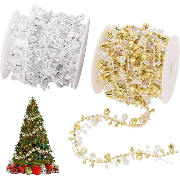 2 Rolls 2 Colors Plastic Diamond Beaded Trim Wedding Decoration Mixed Color 1x1/4 inch(24x7.5mm) 5.47 Yards(5m)/roll 1 roll/color