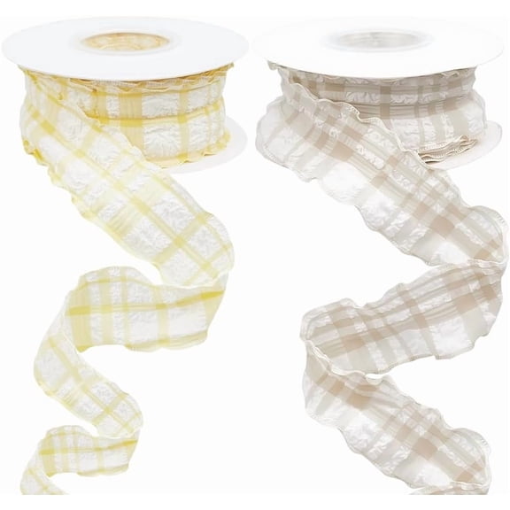 2 Rolls 2 Colors Ribbon for Sewing Decoration Lattice Mixed Color 1-5/8 inch(40mm) 10 yards/roll 1 roll/color