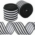 thumbnail image 1 of 2 Rolls 2 Inch Wide Black White Striped Ribbon Single Faced Polyester Stripe Wired Edge Grosgrain Burlap Fabric Ribbon Bulk for Sewing Making Crafts Gift Wrapping Wreath Home Party Decor Diy diy, 1 of 9