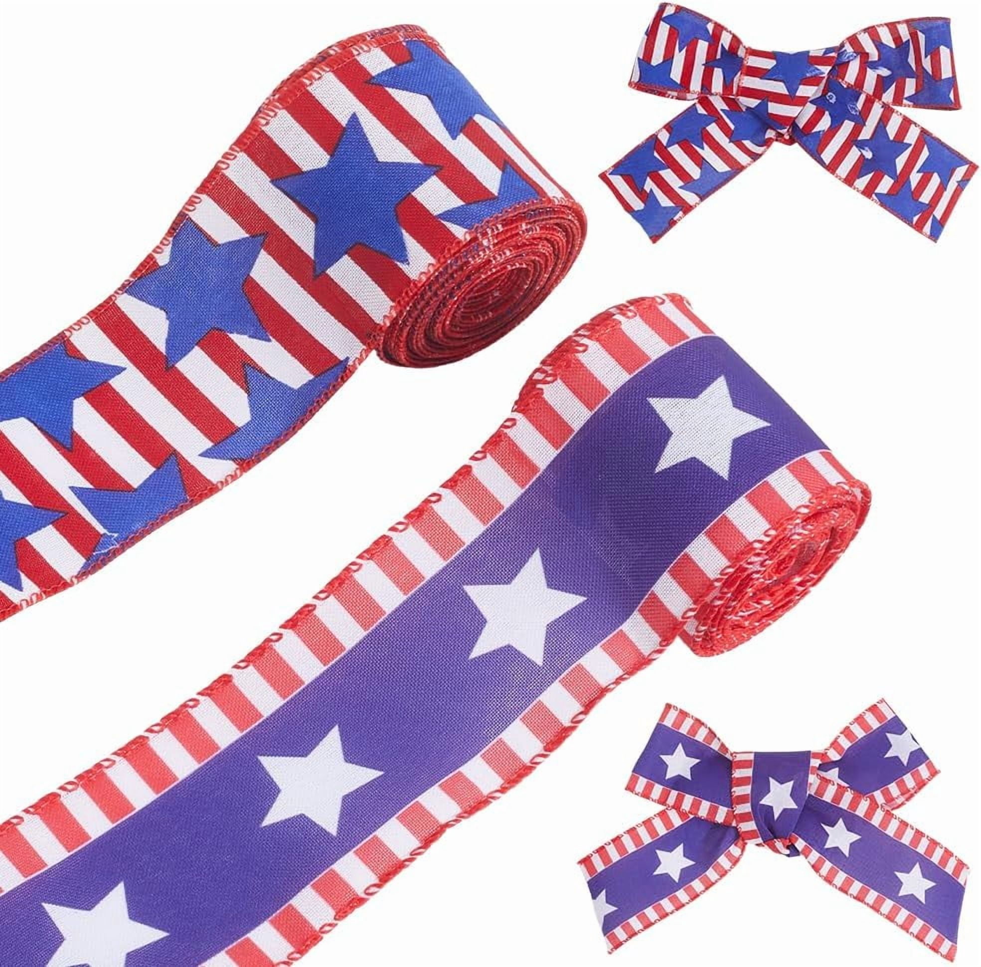 2 Rolls 2 Style 2 3/8 Inch Red White Blue Ribbon Patriotic Star Pattern ...