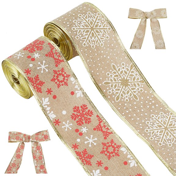 2 Rolls 2 Styles Christmas Themes Imitation Cotton Ribbon Snowflake 2-3/8 inch(60mm) 6.56 Yards(6m)/Set