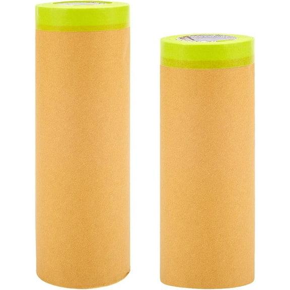 2 Rolls 2 Styles Masking Paper Automotive Paint Paper Roll with Tape for Painting Protection Covering Moccasin 150~175x0.1mm 15m/roll 1 roll/style