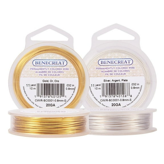 2 Rolls 20-Gauge Resistant Silver/Gold Coil Wire 66-Feet/22-Yard in Total