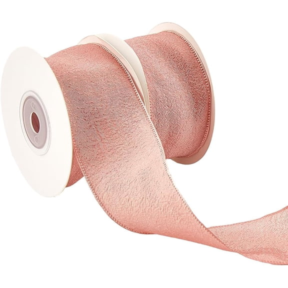 2 Rolls 20 Yards 1 5/8 Inch Pink Ruffle Edge Ribbon Double Ruffled Chiffon Fabric Trim Silk Grosgrain Trimming Bulk with Spool for Sewing Making Crafts Gift Wrapping Wedding Bouquets Supply Pink