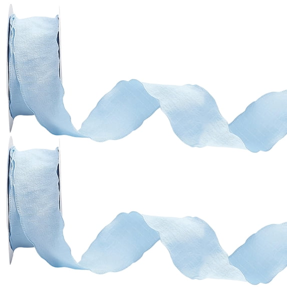Double Ruffled Ribbon 2 Rolls 20 Yards 1.5 Inch Ruffle Edge Ribbon Blue Double Ruffled ...