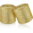 thumbnail image 1 of 2 Rolls 20 Yards Christmas Ribbon Metallic Glitter Ribbon Wired Edge Decorative Fabric Ribbons for Party Wrapping Home Decorations Wedding Birthday DIY Crafts 2.5 Inch (Gold), 1 of 14