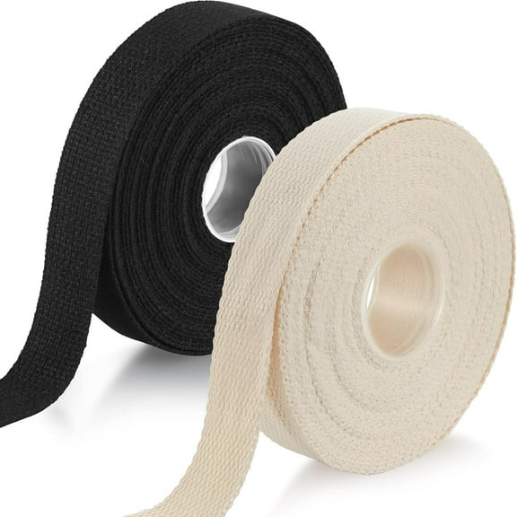 2 Rolls/ 20 Yards Cotton Webbing 1 Inch for DIY Crafts Decoration Heavy Sewing Webbing Home Wrapping Tote Bags Making Outdoor Supplies (Black, Natural Color) Black, Natural Color