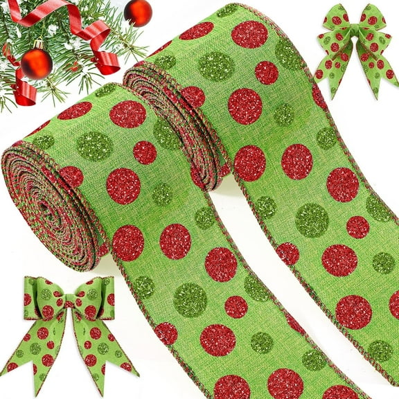 2 Rolls 20 Yards Red and White Striped Ribbons, 2.5 Inch Wide - Candy Cane Glitter Ribbons for Christmas Tree and Gift Wrapping