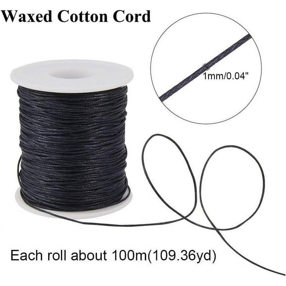 2 Rolls About 200 Yards Round Waxed Cotton Cord 1mm Macrame Craft Thread Beading String for Jewelry Making Shamballa Friendship Bracelets Leather Sewing - Black and White