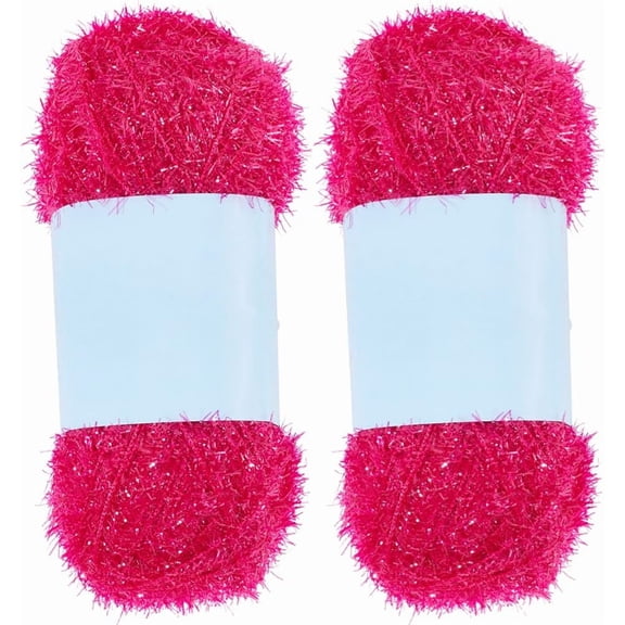 2 Rolls 218 Yards Sparkle Scrubby Yarn Bundle Metallic Scrubby Polyester Eyelash Dishcloth Yarn for Knitting Weaving Crochet Hat Cleaning Tool Craft Project Watermelon Color Camellia DIY