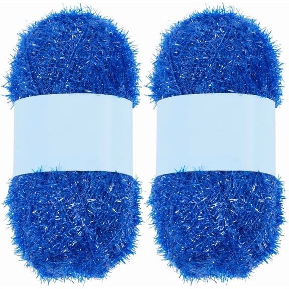2 Rolls 218 Yards Sparkle Scrubby Yarn Bundle Steel Blue Metallic Scrubby Polyester Eyelash Yarn
