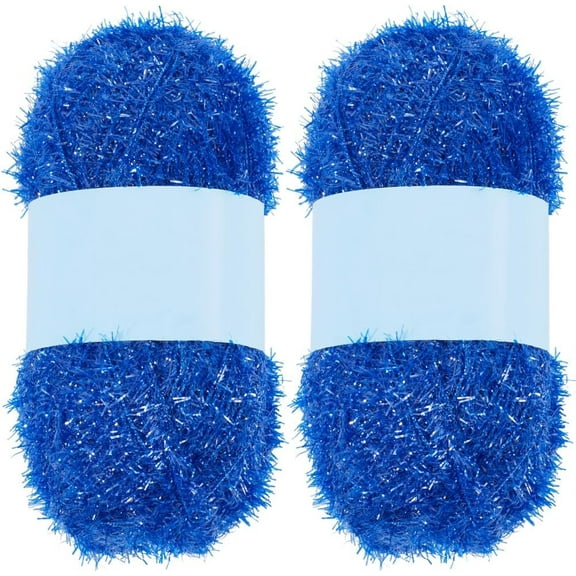 2 Rolls 218 Yards Sparkle Scrubby Yarn Bundle Steel Blue Metallic Scrubby Polyester Eyelash Yarn