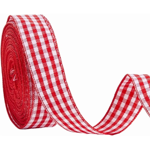 2 Rolls 22 Yards x 0.63 Inch Gingham Ribbon Red and White Plaid Buffalo Ribbon Polyester Checkered Ribbon