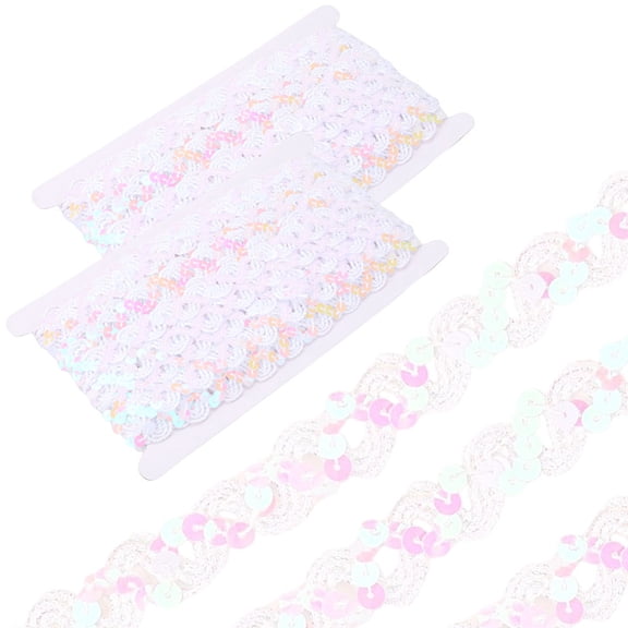 2 Rolls 24 Yards White Sequin Trim Flat Sequins Beaded Strip Rick Rack Wave Gimp Woven Trimming Metallic Glitter Braid Ric Rac Ribbon Bulk