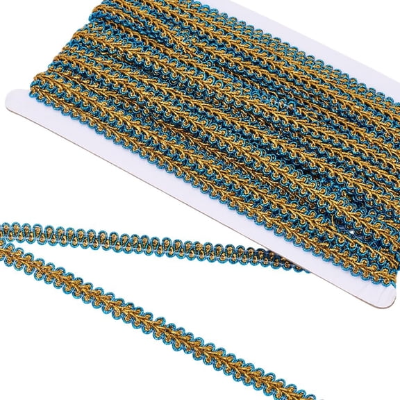 2 Rolls 29.52 Yards Blue Gimp Braid Trim Gold Metallic Glitter Woven Lace Trimming Polyester Upholstery Fabric Ribbon Bulk for Sewing Making Crafts Clothes Curtains Home Decor DIY