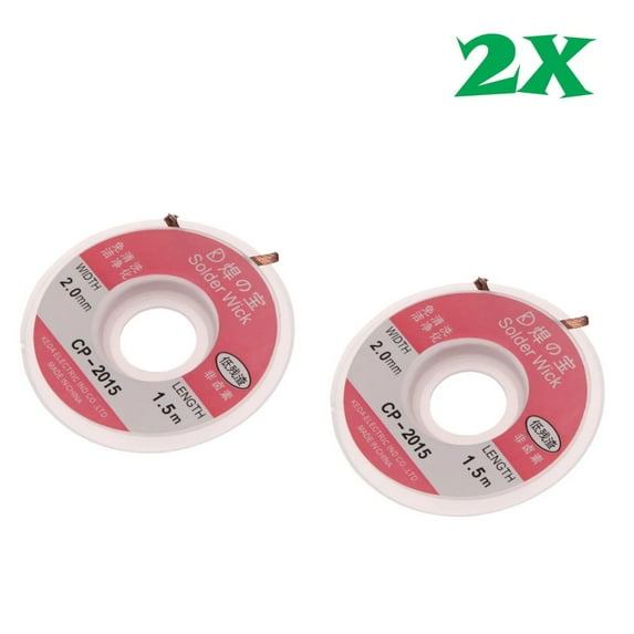 2 Rolls 2mm x 5ft Desoldering Braid Wick Solder Remover with No Residue Rosin Flux