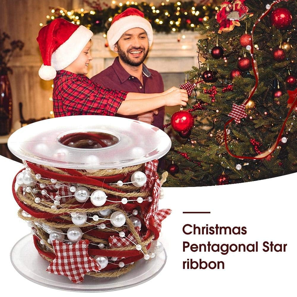 2 Rolls 3 Stands Design Red Artificial Bead Ribbon Stain Ribbon And String For Christmas Tree Decoration Diy Wedding Decoration