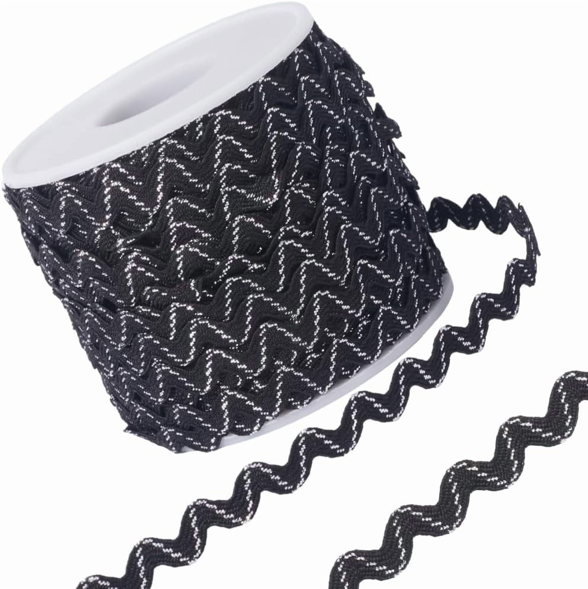 2 Rolls 30Yds Metallic RIC Rac Black and Silver Sparkly Rick Rack Wave ...