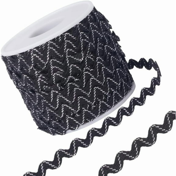 2 Rolls 30Yds Metallic RIC Rac Black and Silver Sparkly Rick Rack Wave Bending Fringe Trim 3/8 inch(9mm) Wide Braids Cords Embellishments for Sewing Flower Making Wedding Lace Craft Black 1roll