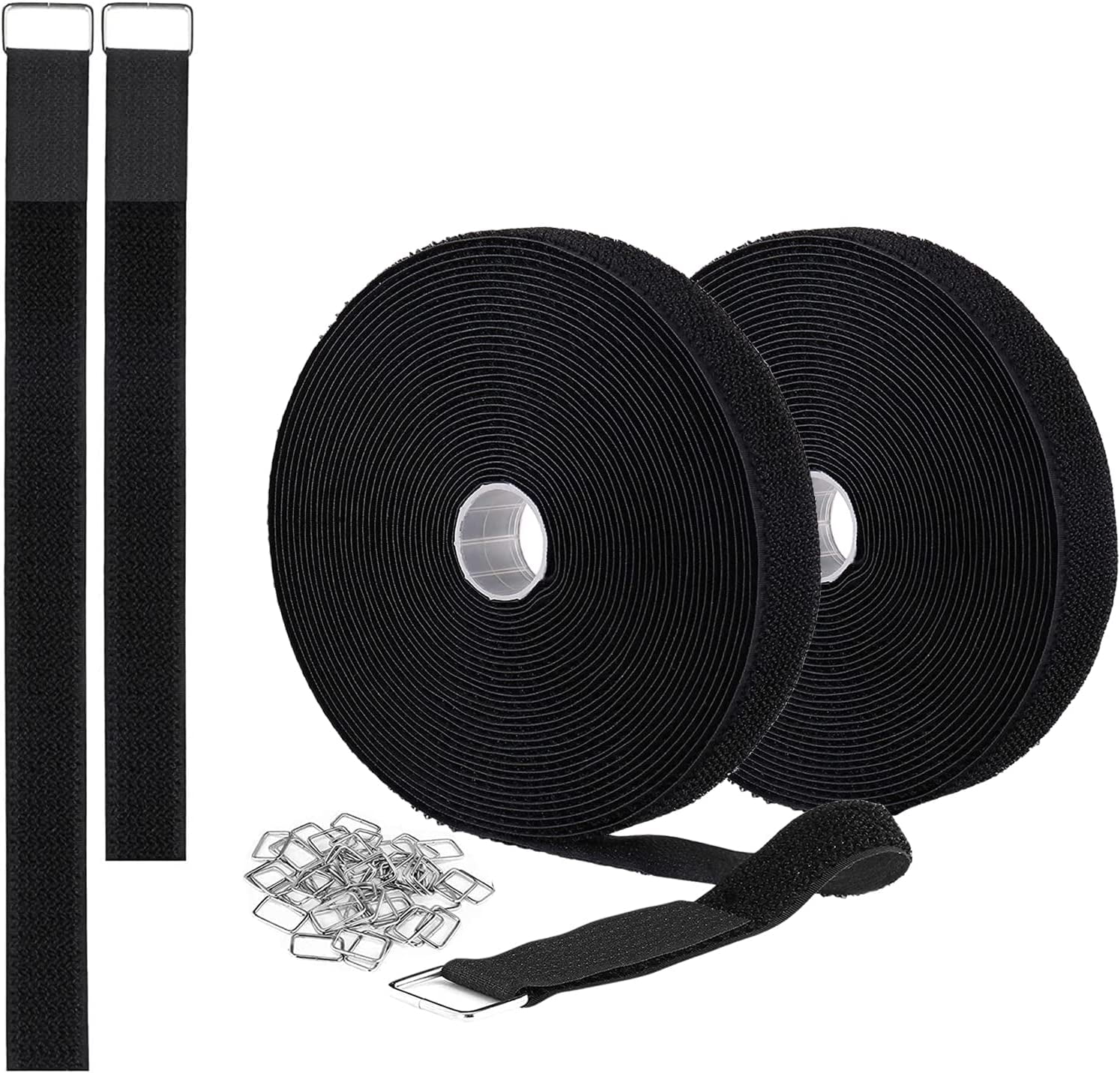 2 Rolls 32.2ft Velcro Straps 1 Inch Wide, Adjustable Fastening Hook and  Loop Straps with 50 Metal Buckles, Reusable