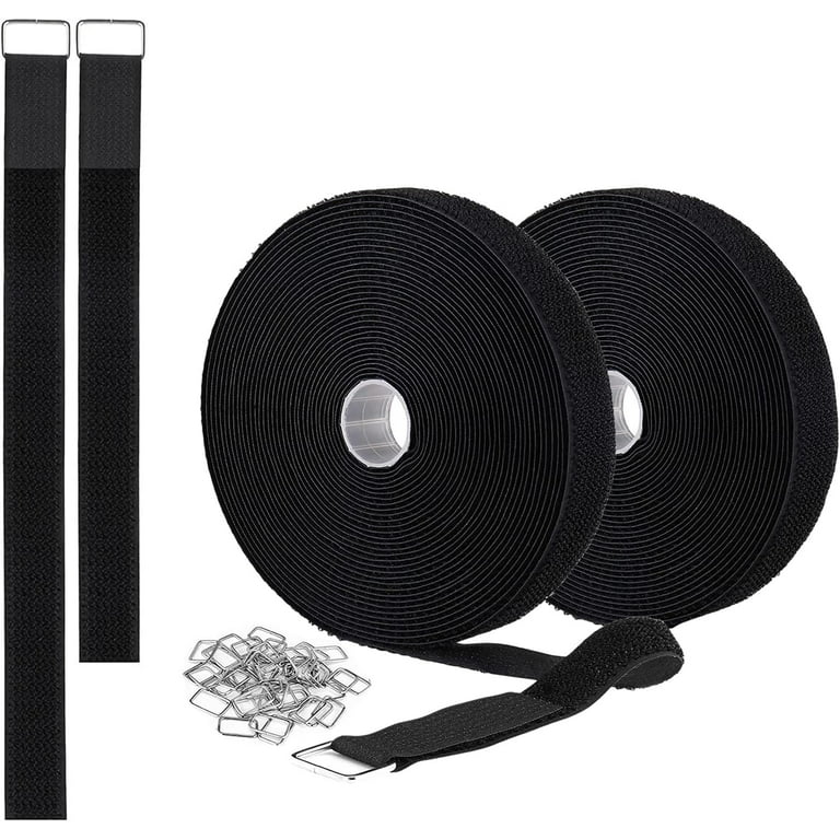 2 Rolls 32.2ft Velcro Straps 1 Inch Wide, Adjustable Fastening Hook and Loop  Straps with 50 Metal Buckles, Reusable 