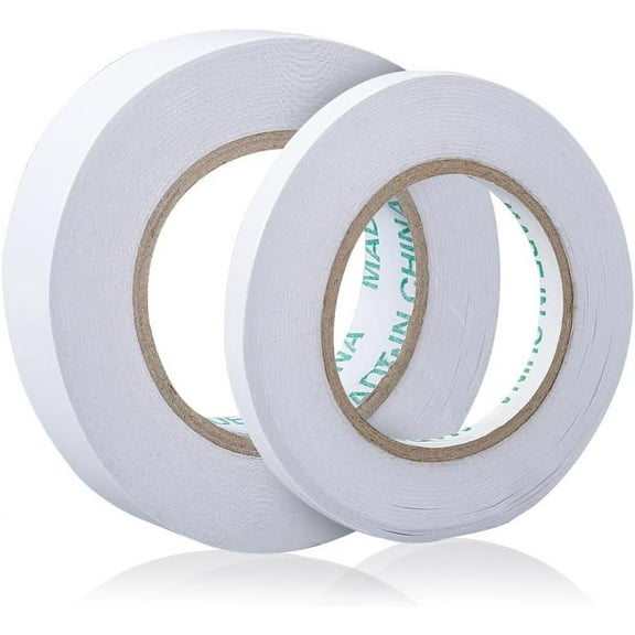 2 Rolls 32.8 Feet Double-Sided Sticky Fabric Tape Paper Adhesive Cloth Press-on No Sewing Ironing Stitch Witchery Gluing Alterations Tapes for Arts Photography Box Card DIY Crafts