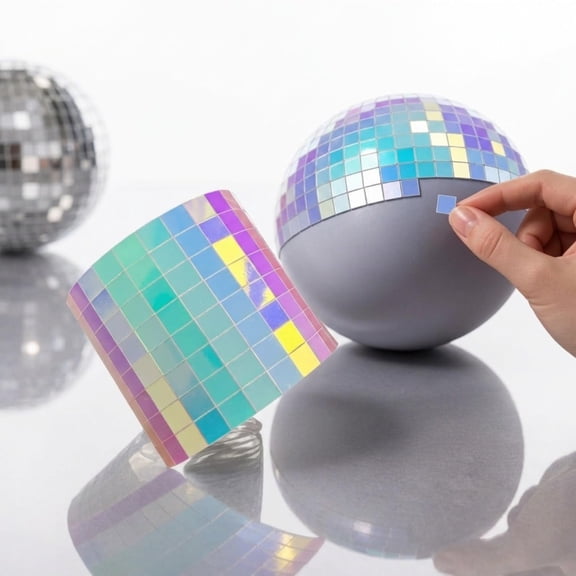 2 Rolls 3200 Pcs Iridescent Mosaic Mirror Tiles, Self Adhesive Disco Ball Stickers, Reflective Square Decals for Crafts Wall Decor Cards DIY Art Collage Party Supplies