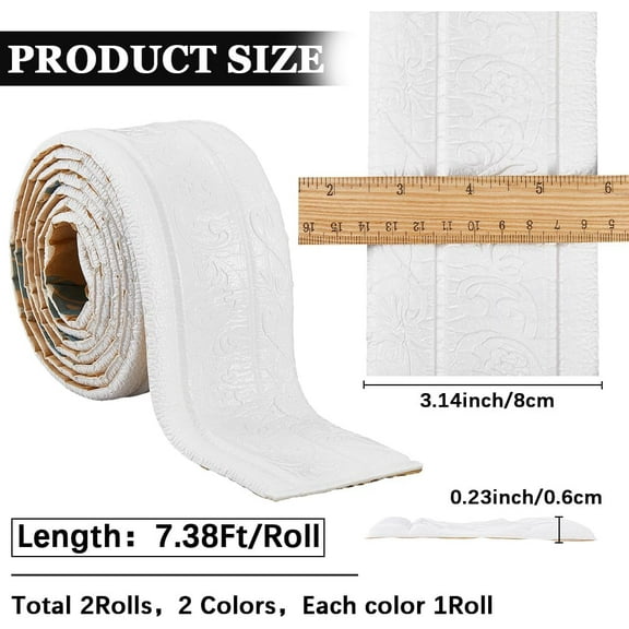 2 Rolls 3D Crown Molding 181 x 3.15 inch Peel and Stick Wall Edging Foam Baseboard Self Adhesive Wallpaper Border Flexible Base Moulding Trim for Mirror Frame Border Wall Lines Home Office