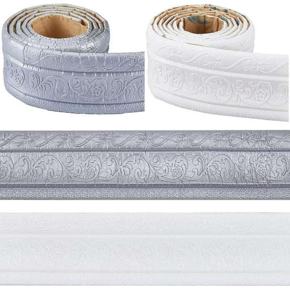 2 Rolls 3D Molding 181 x 3.15 inch Peel and Stick Wall Edging Foam Baseboard Self Adhesive Wallpaper Border Flexible Base Moulding Trim DIY
