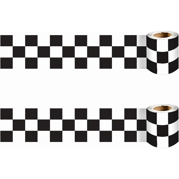 2 Rolls 4 in Checkered Wallpaper Border, 94.5 in Long Checkered Bulletin Board Borders, Black and White Trim Border for Bathroom Kitchen Wall Protection and Decor, Easy to Cut and Install