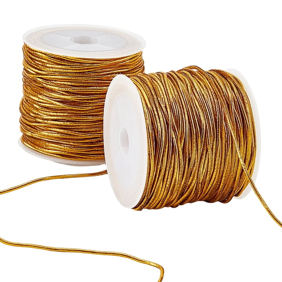 2 Rolls 40M 1.5MM Gold Elastic Cord Metallic Stretch Cords Ribbon Christmas Round String Braiding Tinsel Rope Bulk DIY
