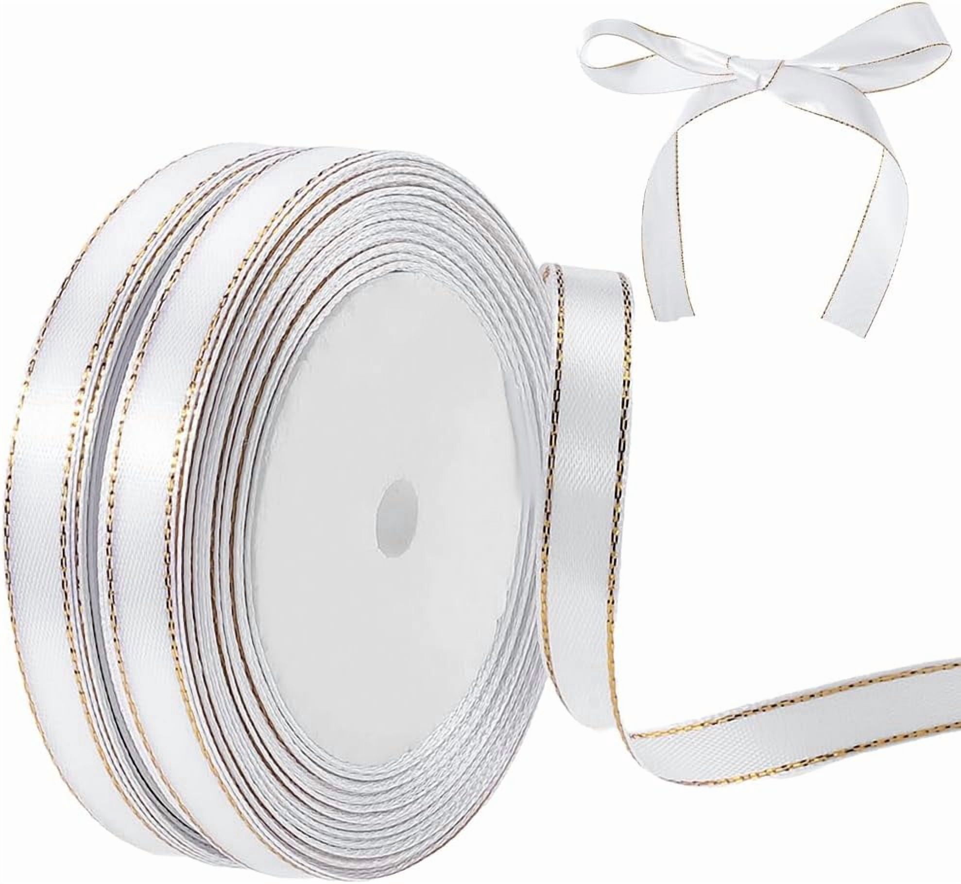2 Rolls 48 Yards 3/8 Inch White Ribbon with Gold Edge Border Thin Soft ...