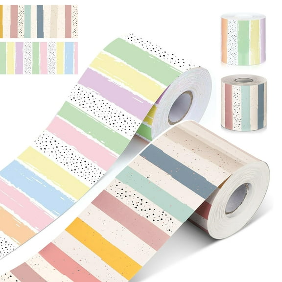 2 Rolls 59 ft 3" Bulletin Board Border Trim Stickers, Self-Adhesive Colorful Dots Stripes Straight Edges Home Classroom Decorations (Boho, Pastel)
