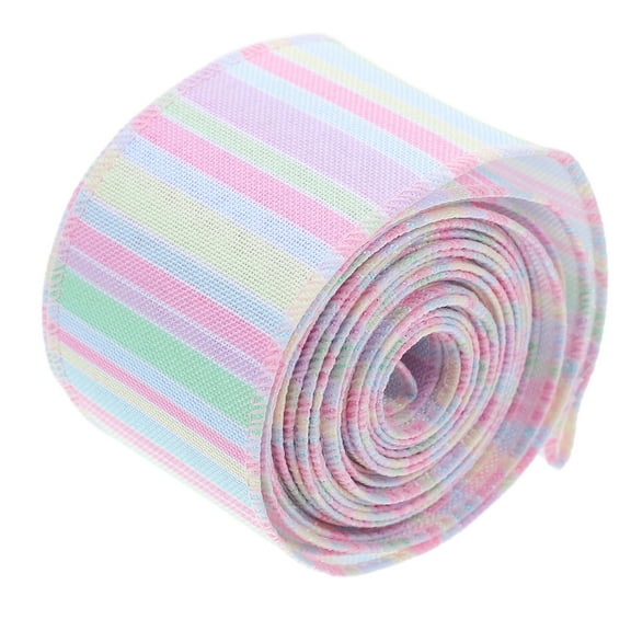 2 Rolls 5cm Wide Easter Fabric Ribbon with Polyester Edges, Pastel Colors for Crafts, Spring Holiday Wrapping & Decorations