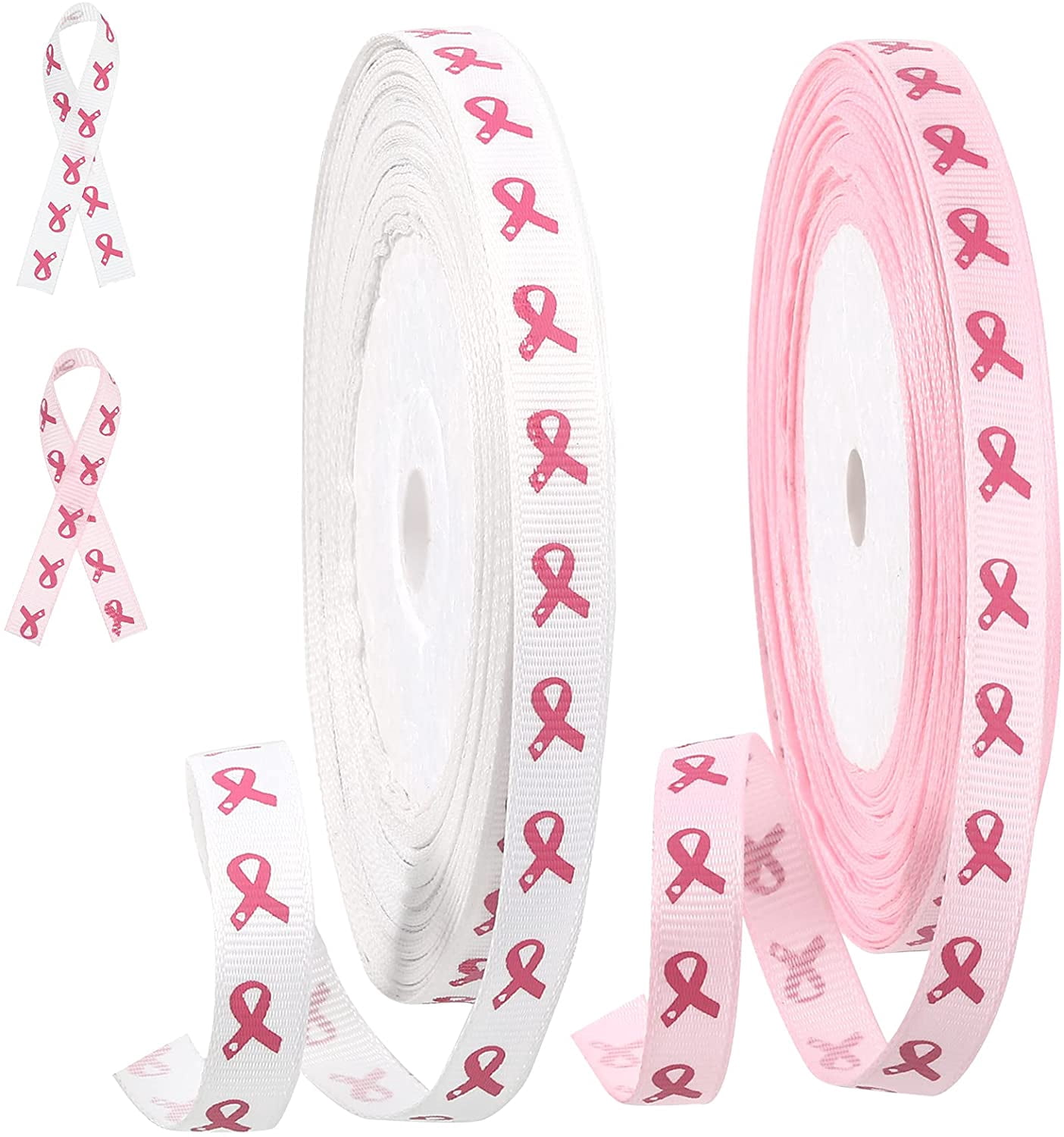 2 Rolls 60 Yards Total Breast Cancer Awareness Ribbon Pink Craft Ribbon ...