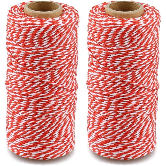 2 Rolls 656 Feet Red White Cotton Bakers Twine String Christmas Packing DIY Crafts