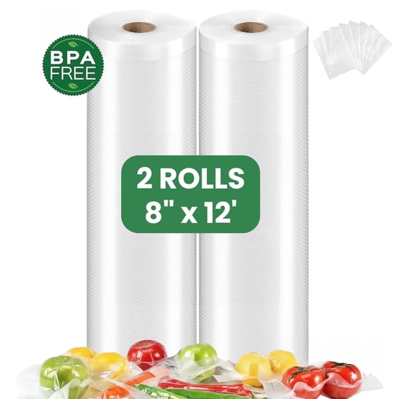 2 Rolls 8" x 12' Vacuum Sealer Bags,Vacuum Seal Rolls for Food Saver,Seal a Meal,BPA Free Food Vac Bags for Storage
