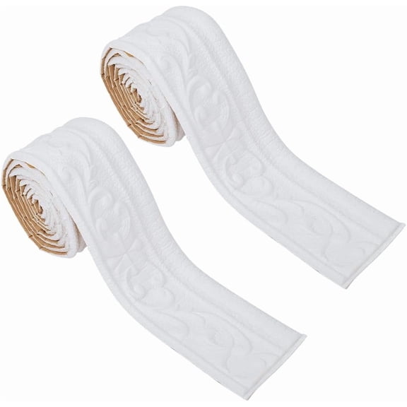 2 Rolls 91x3 Inch Crown Molding Peel and Stick White 3D Wall Edging Foam Flexible Wallpaper Border Mirror Edging Frame Lines Wall Base Ceiling Baseboard for Home DIY Furniture Home Decor