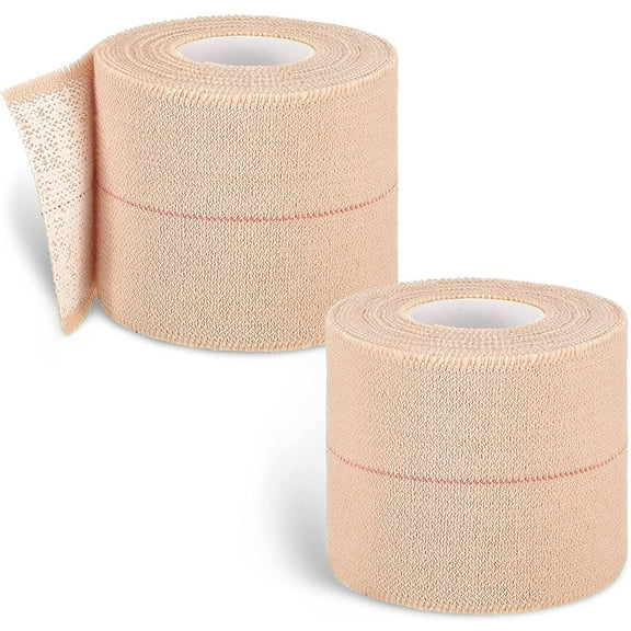 2 Rolls Adhesive Elastic Tape Bandage Tape Wrap Flexible Stretch Bandages for Sports Ankle, Knee and Wrist Sprains (Beige,2 Inch Wide) Beige 15 Foot (Pack of 2)
