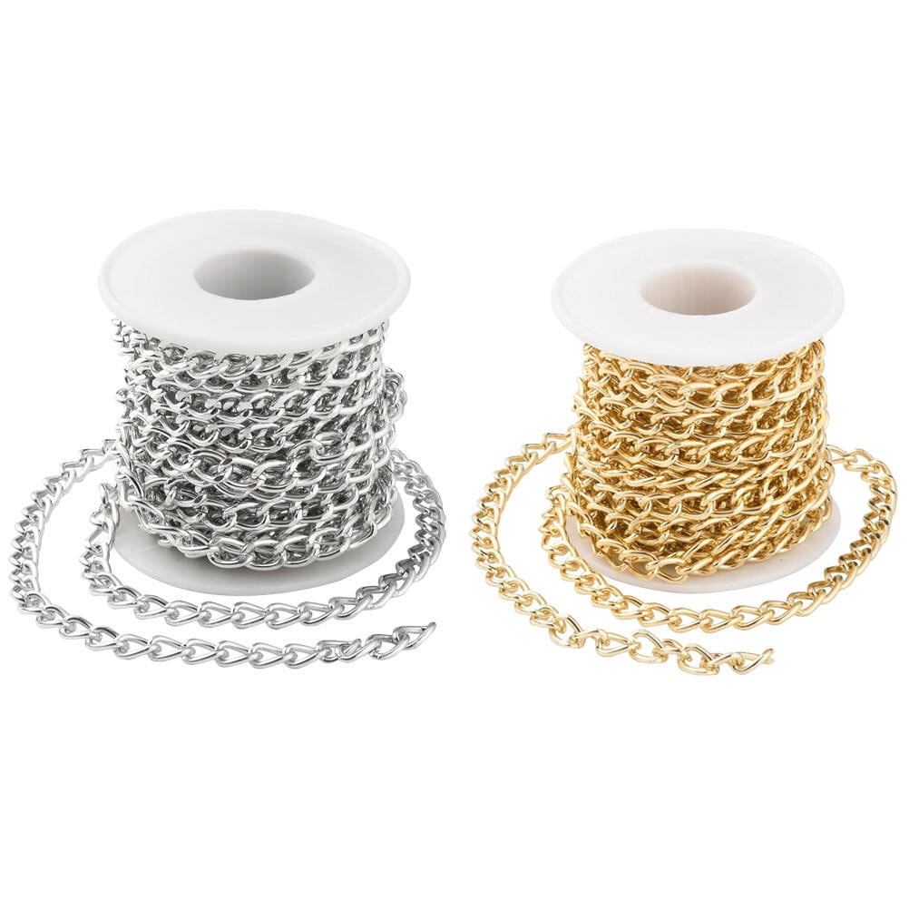 Onaparter 2 Rolls Aluminium Curb Chains Twisted Links Golden Plated Cross Cable Chains with Spool for Bracelet Necklace Jewelry Making As Shown