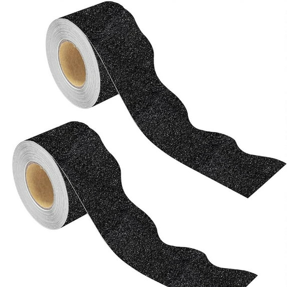2 Rolls Black Bulletin Board Borders,Bexikou Glitter Bulletin Board Trims Classroom Decoration Strips Shine Scalloped Decorative Borders for Classroom Decoration Home Office Chalkboard Wall Decor