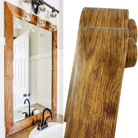 2 Rolls Border Removable Waterproof Wallpaper Border Self Adhesive Bathroom Mirror Frame Sticker (3.93in x 16.4ft, Brown)