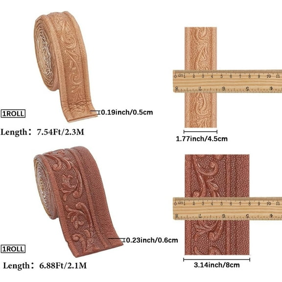 2 Rolls Brown Flexible Crown Molding Peel and Stick Trim 3D Sticky Foam Wallpaper Border XPE Self Adhesive Baseboard Edging Lines Tapes for Hotel Home Wall Mirror DIY Decoration