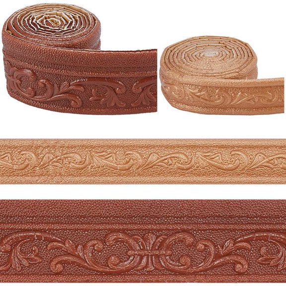 2 Rolls Brown Flexible Molding Peel and Stick Trim 3D Sticky Foam Wallpaper Border XPE Self Adhesive Baseboard Edging Lines Tapes Brown