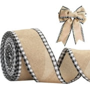 2 Rolls Buffalo Plaid Wired Edge Ribbons, Christmas Burlap Fabric Ribbon Roll with Checkered Edge, Burlap Ribbon for Christmas Party Decor, Gift Wrapping, 6yards/Roll, 2.5inch wide