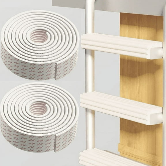 2 Rolls Bunk Bed Ladder Pads - Foam Sponge Soft Corner Protectors with Strong Adhesive Bunk,Baby Proofing Edge Protector Bed Ladder Cover for Stair Steps Foot Comfort 6.6 ft (2M) - Rice White