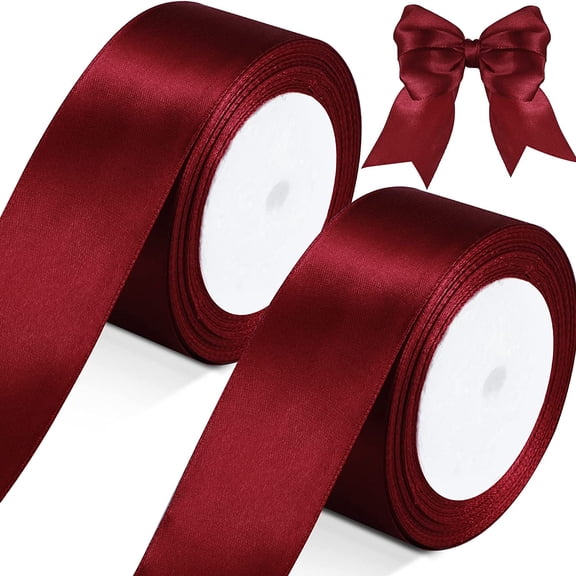 2 Rolls Burgundy Ribbon 50 Yards 1.5 Inches Wide Double Faced Polyester Solid Satin for Valentine's Day Christmas Wedding Present Wrapping Crafts Party Decoration