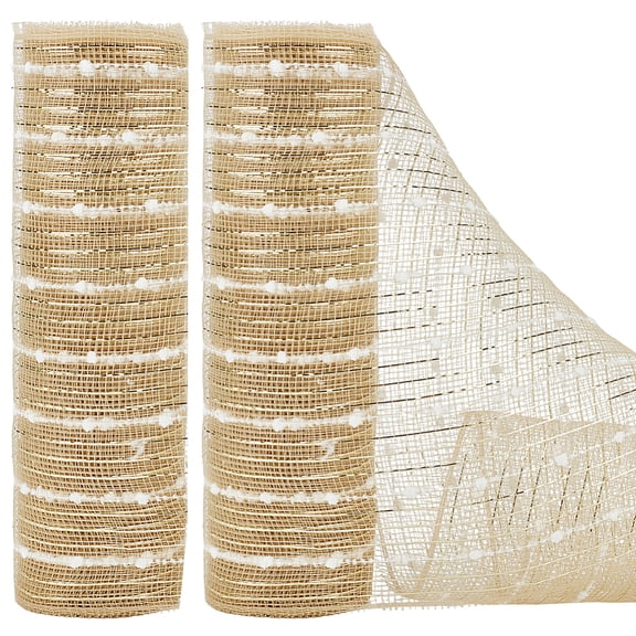 2 Rolls Burlap Mesh Ribbon 10 Inch x 20 Yards Snowball Natural Burlap Mesh for DIY Crafts Christmas Tree New Year Wreath Swags and Decorating